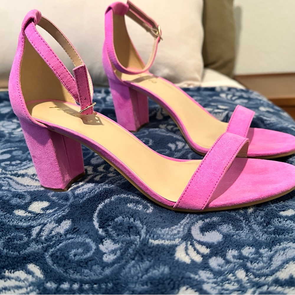 Pink Suede Block Heel Sandals